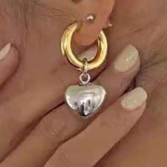 Luxe Heart Hoop Statement Drop Earrings - Picture 2 of 4